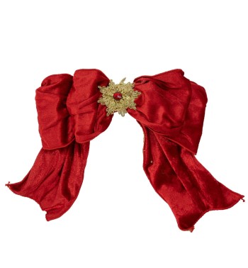 Fiocco Natalizio in Velluto Rosso e Oro con Clip H.20 cm