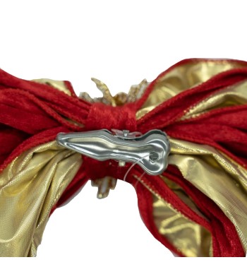 Fiocco Natalizio in Velluto Rosso e Oro con Clip H.20 cm