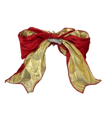 Fiocco Natalizio in Velluto Rosso e Oro con Clip H.20 cm