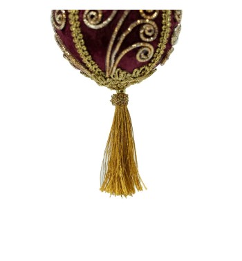 Palla di Natale con Nappa Burgundy e Oro D.10 cm Palla di Natale con Nappa Burgundy e Oro D.10 cm