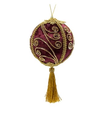 Palla di Natale con Nappa Burgundy e Oro D.10 cm Palla di Natale con Nappa Burgundy e Oro D.10 cm