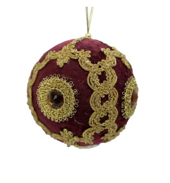 Palla in Velluto Burgundy e Oro con Gioiello D.12 cm