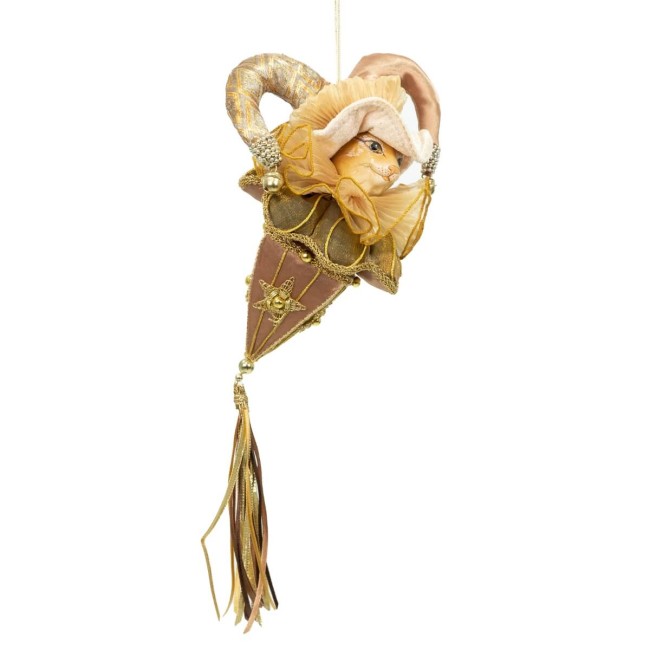 Gatto con Cappello da Jolly Natalizio Oro Anticato 15x35 cm