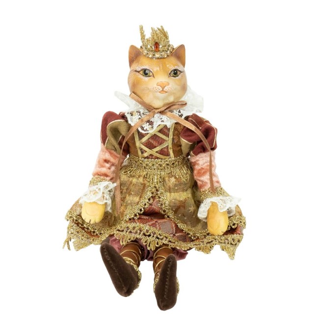 Mr. & Mrs. Gatto con Abito Burgundy e Oro H.35 cm