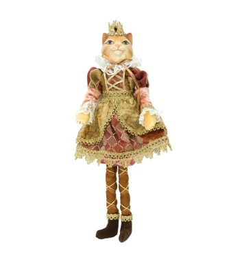 Mr. & Mrs. Gatto con Abito Burgundy e Oro H.35 cm