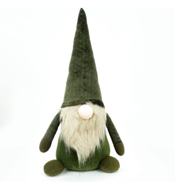 Gnomo Natalizio con Abito Verde e Barba Beige 2 Misure
