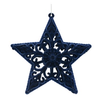 Stella Natalizia 3D in Velluto Blu da Appendere H.12 cm