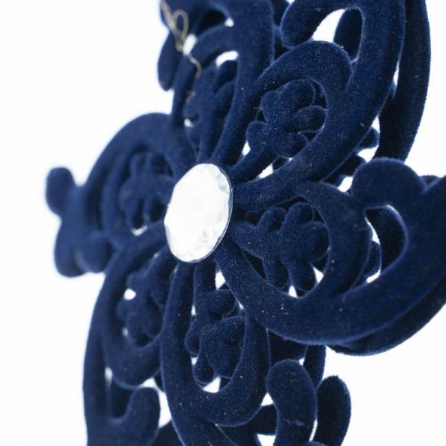 Fiocco di Neve Natalizio 3D in Velluto Blu da Appendere H.12 cm