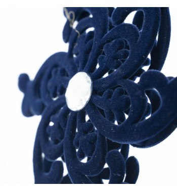 Fiocco di Neve Natalizio 3D in Velluto Blu da Appendere H.12 cm