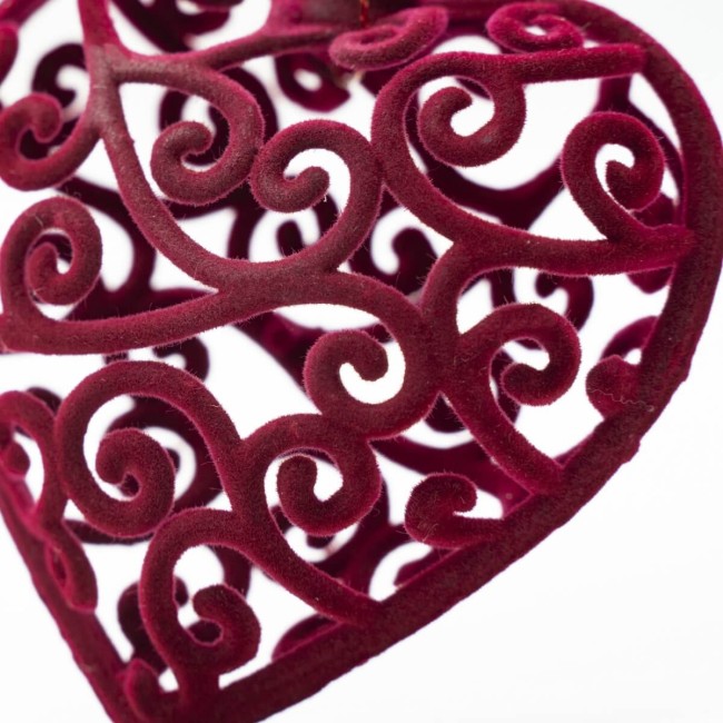 Cuore Natalizio 3D in Velluto Bordeaux da Appendere 8 cm