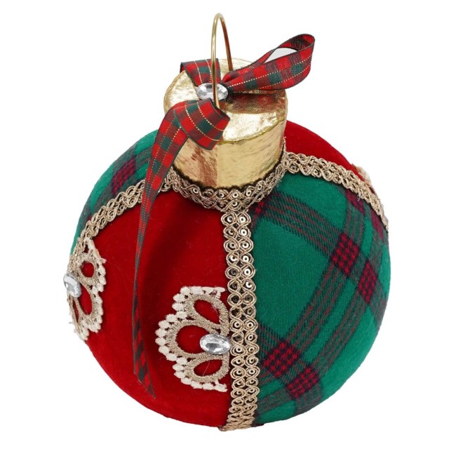 Palla Natalizia in Velluto e Tartan D.25 cm