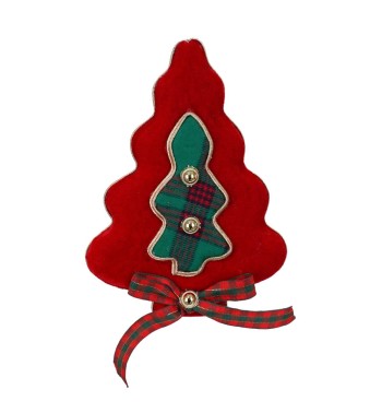 Alberello Natalizio da Appendere in Tartan e Velluto H.19 cm