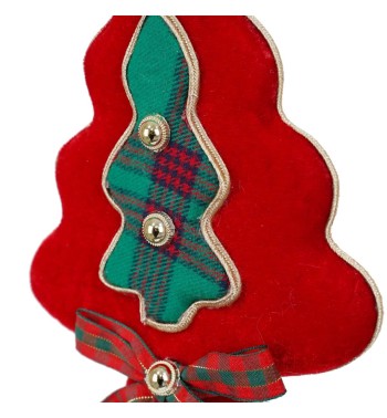 Alberello Natalizio da Appendere in Tartan e Velluto H.19 cm