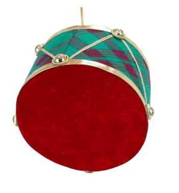 Tamburo Natalizio da Appendere in Tartan e Velluto H.10 cm