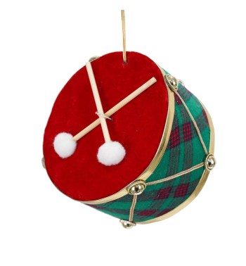 Tamburo Natalizio da Appendere in Tartan e Velluto H.10 cm