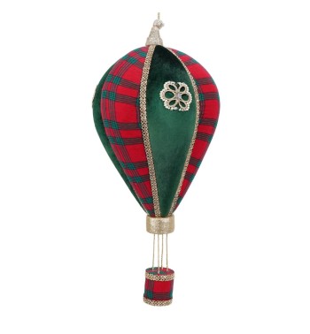 Mongolfiera Natalizia da Appendere in Tartan e Velluto H.58 cm