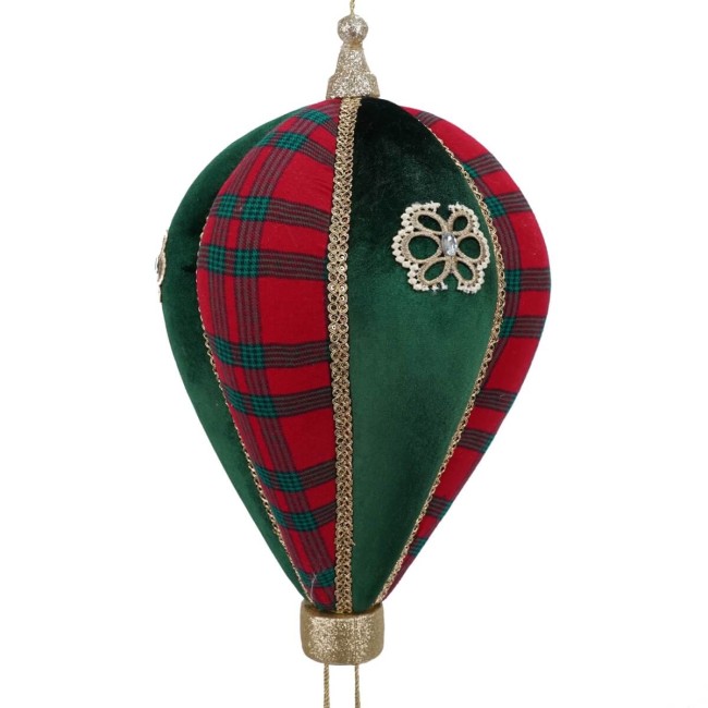 Mongolfiera Natalizia da Appendere in Tartan e Velluto H.58 cm