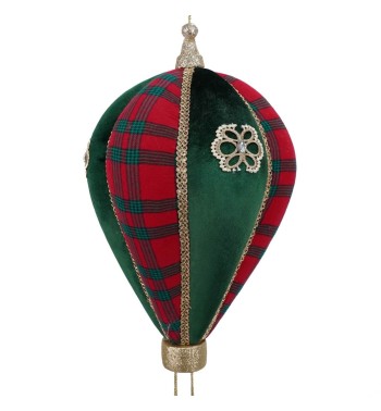 Mongolfiera Natalizia da Appendere in Tartan e Velluto H.58 cm