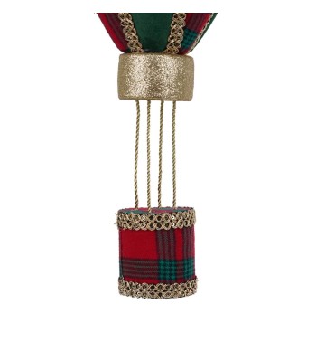 Mongolfiera Natalizia da Appendere in Tartan e Velluto H.58 cm