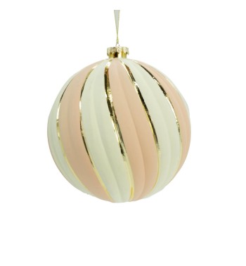 Palla di Natale a Strisce Bianca Rosa e Oro 3 Misure