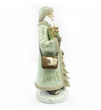 Babbo Natale in Resina con Abito Verde Acqua e Beige H.31 cm