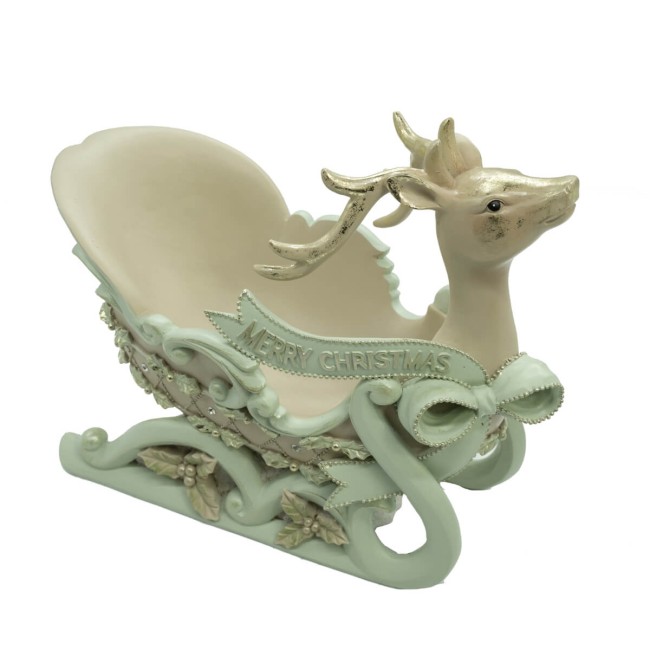 Slitta di Natale con Renna in Resina Beige e Verde Acqua