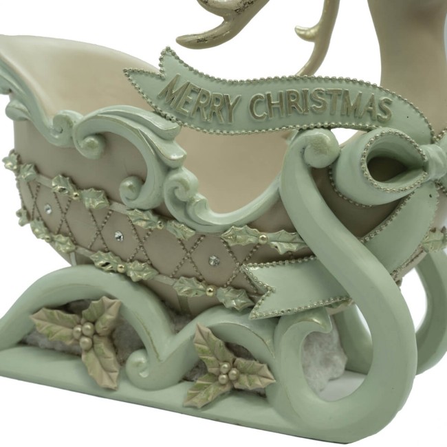 Slitta di Natale con Renna in Resina Beige e Verde Acqua
