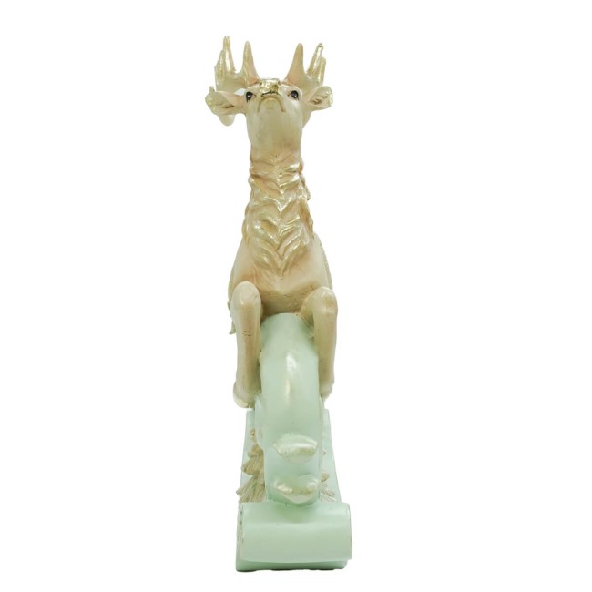 Renna Natalizia a Dondolo in Resina Verde Acqua e Beige H.37 cm