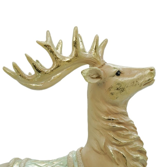 Renna Natalizia a Dondolo in Resina Verde Acqua e Beige H.37 cm