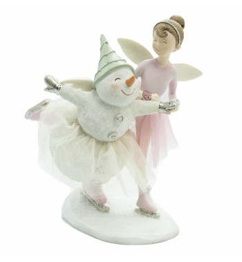 Fatina con Pupazzo di Neve in Resina H.22 cm