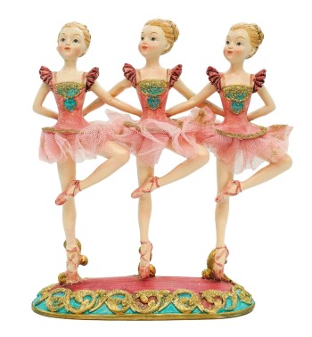 Tre Ballerine in Resina Rosa e Oro H.20 cm
