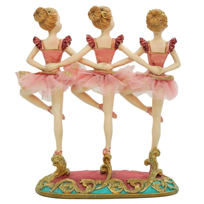 Tre Ballerine in Resina Rosa e Oro H.20 cm