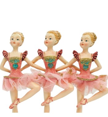 Tre Ballerine in Resina Rosa e Oro H.20 cm