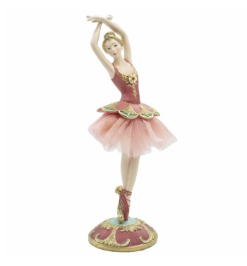Ballerina in Resina sulle Punte con Abito Rosa e Oro H.27 cm