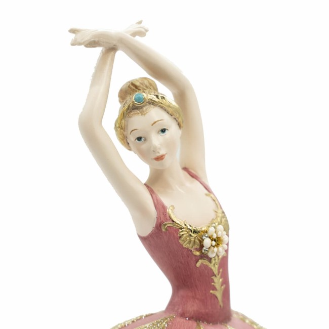 Ballerina in Resina sulle Punte con Abito Rosa e Oro H.27 cm