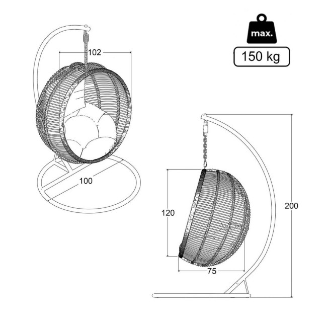 Poltrona Sospesa da Giardino con Struttura in Acciaio – Zaffiro Grey