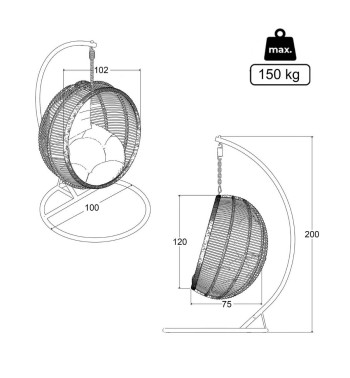 Poltrona Sospesa da Giardino con Struttura in Acciaio – Zaffiro Grey