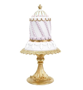 Torta con Alzatina Natalizia in Resina Rosa e Oro H.33 cm