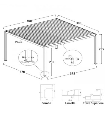 Pergola Bioclimatica Autoportante Motorizzata, 3x4 m in Alluminio con Led - Casablanca