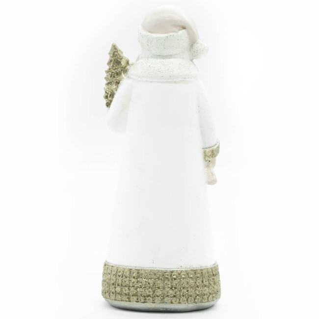 Babbo Natale in Poliresina con Abito Bianco e Oro H.18 cm