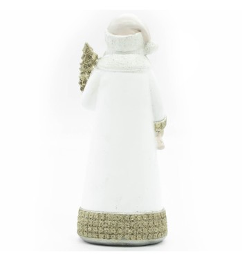 Babbo Natale in Poliresina con Abito Bianco e Oro H.18 cm