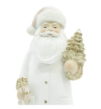 Babbo Natale in Poliresina con Abito Bianco e Oro H.18 cm