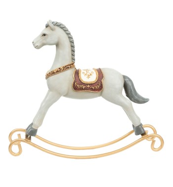 Cavallo a Dondolo Natalizio in Poliresina Bianco e Oro 2 Misure