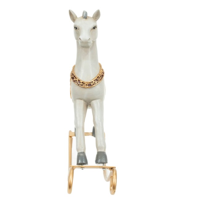 Cavallo a Dondolo Natalizio in Poliresina Bianco e Oro 2 Misure