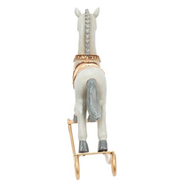Cavallo a Dondolo Natalizio in Poliresina Bianco e Oro 2 Misure