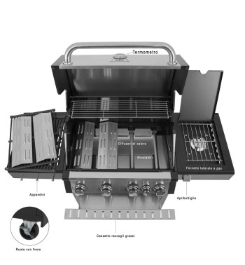 Barbecue a Gas 4 Fuochi con Fornello Laterale - Madrid