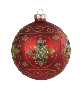 Palla di Natale in Vetro Decorata con Motivo Gioiello – 3 Misure