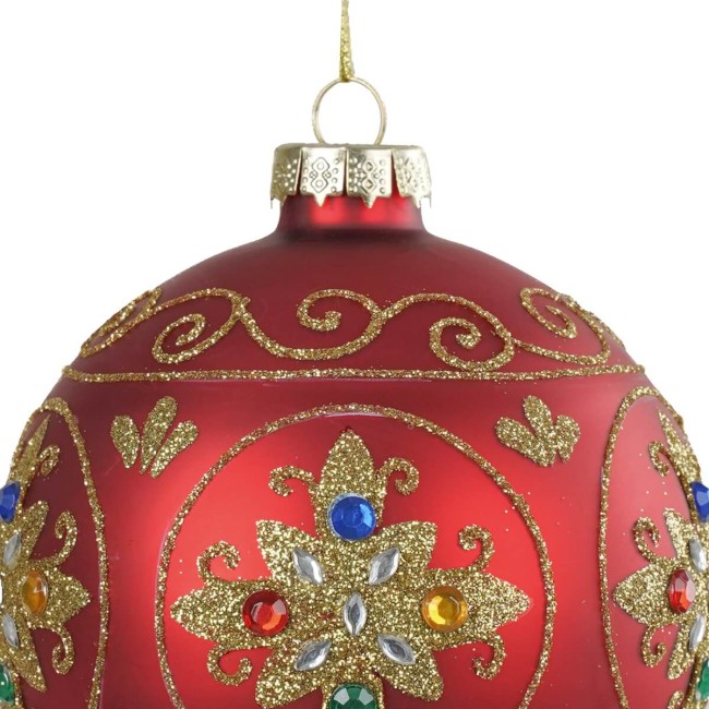 Palla di Natale in Vetro Decorata con Motivo Gioiello – 3 Misure