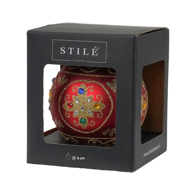 Palla di Natale in Vetro Decorata con Motivo Gioiello – 3 Misure