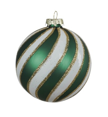 Pallina di Natale Verde in Vetro Decorata 2 Misure